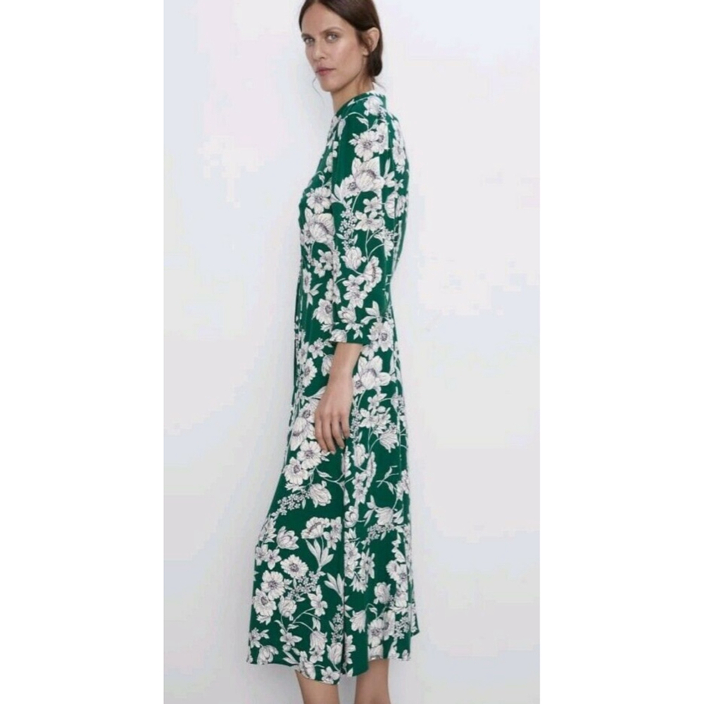 ZARA Green White Floral Midi Dress bloggers favourite S - Picture 6 of 8